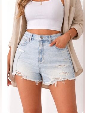 NWT American Eagle High-Rise Light Wash Denim Shorts-Casual Distressed